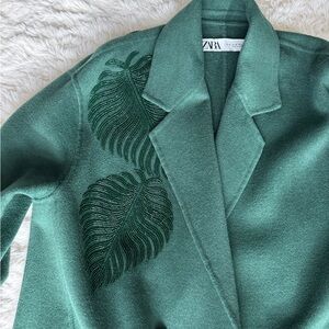 Zara Green Leaf Embellished Blazer